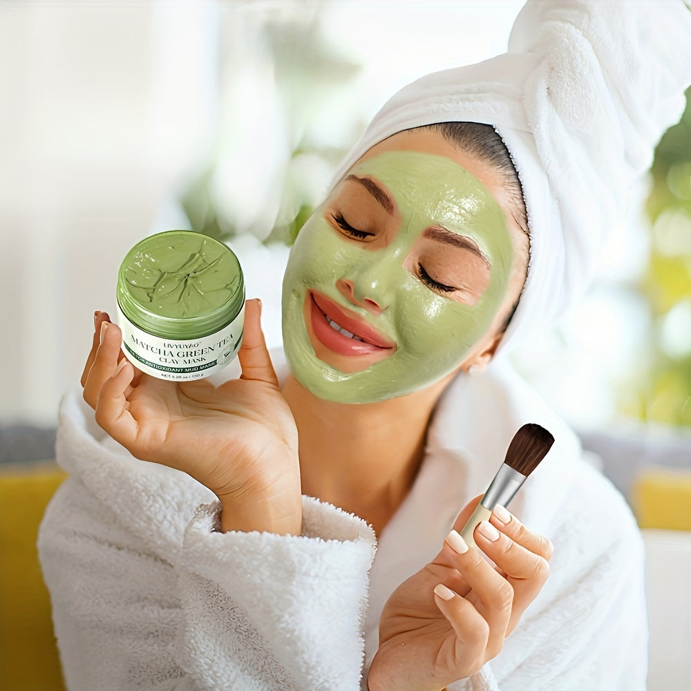 1pc Deep Cleansing Purifying Green Tea Clay Facial Mask - Volcanic Mud Face Mask for Deep Washing and Pore Minimizing, 5.29oz